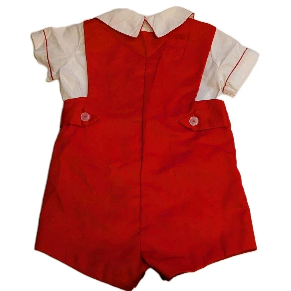 Vintage 2pcs White Collared Top & Red Overalls Outfit Scottie Dog Size 24 Months